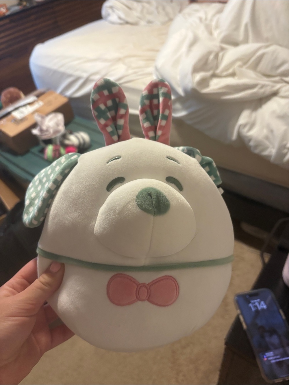 Peanuts Snoopy Plush Bunny Dog in White, Pink, Green